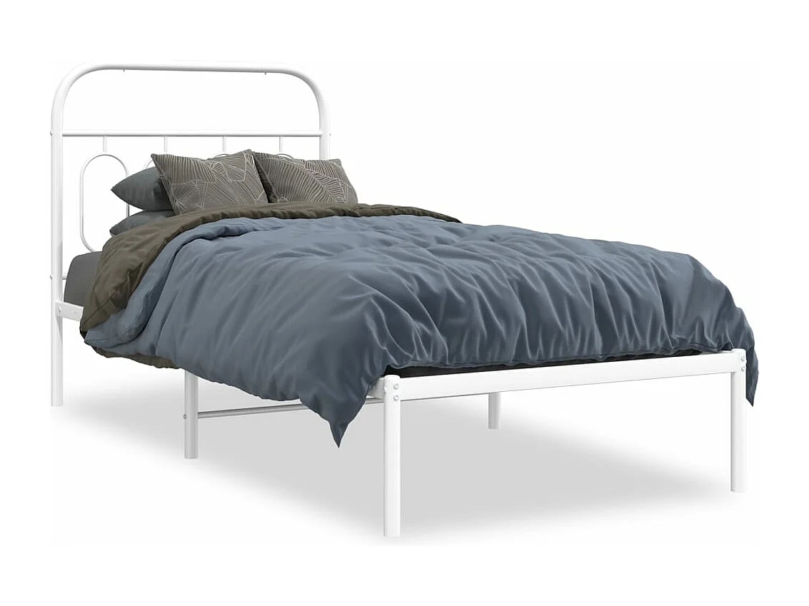 Cadre de lit métal sans matelas avec tête de lit blanc 90x190cm