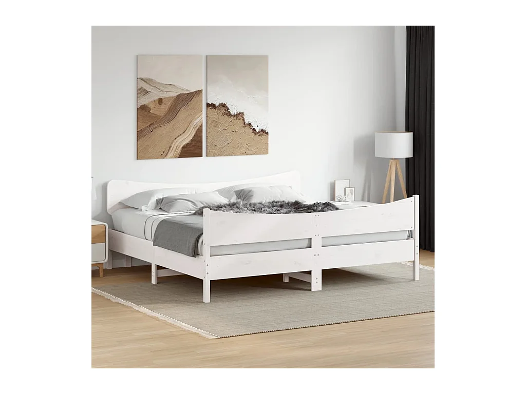 Cadre de lit sans matelas blanc 200x200 cm bois massif de pin