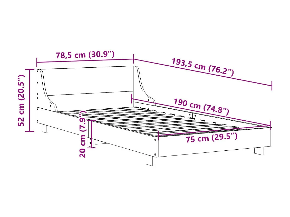 Cadre de lit sans matelas cire marron 75x190 cm bois pin massif