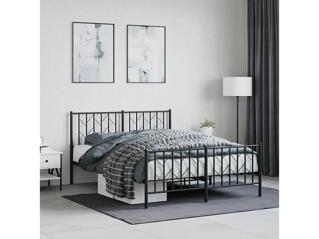 Bedframe met hoofd- en voeteneinde metaal zwart 140x200 cm