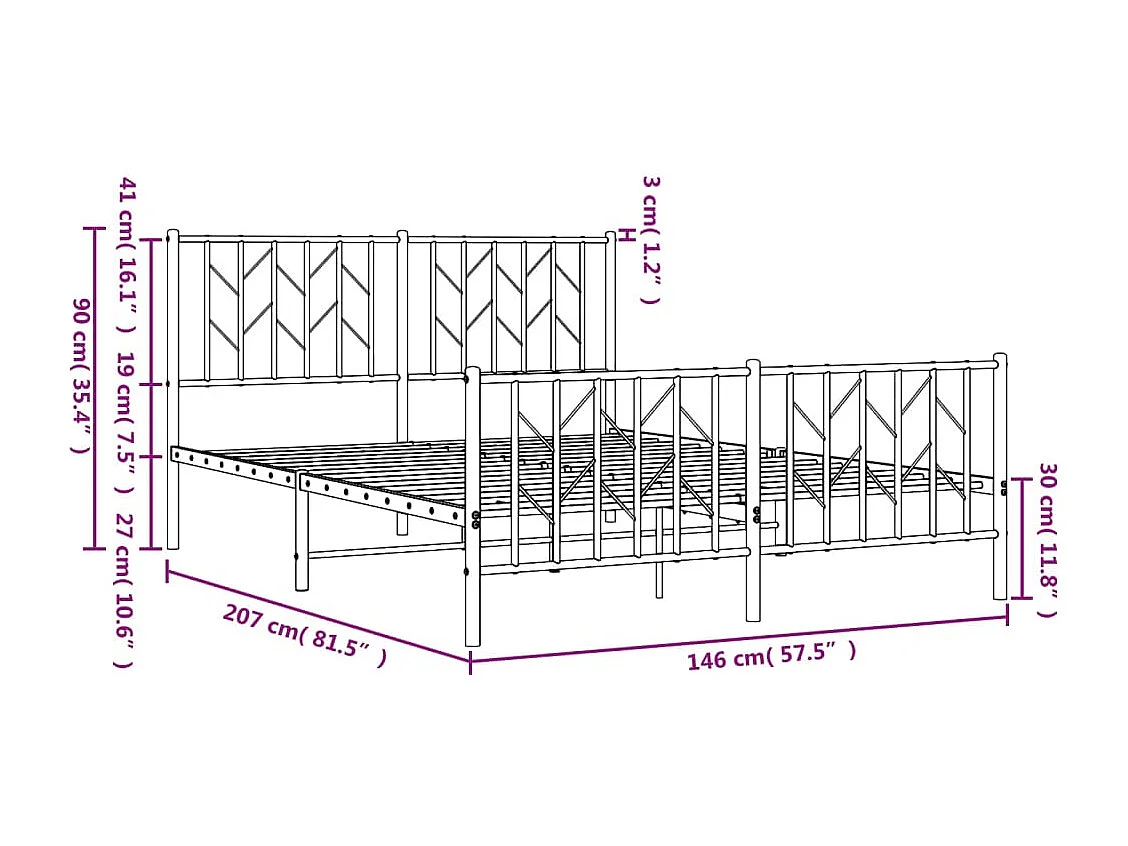 Bedframe met hoofd- en voeteneinde metaal zwart 140x200 cm