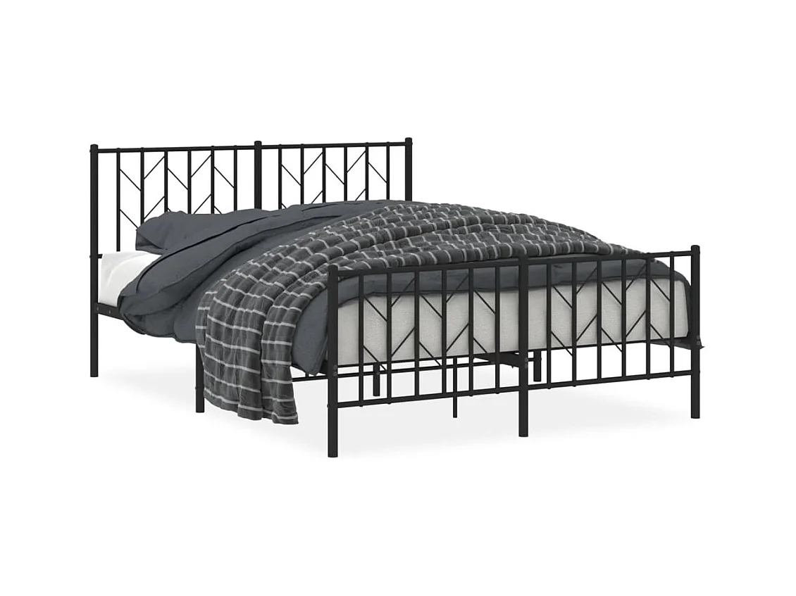 Cadre de lit métal sans matelas avec pied de lit noir 140x200cm