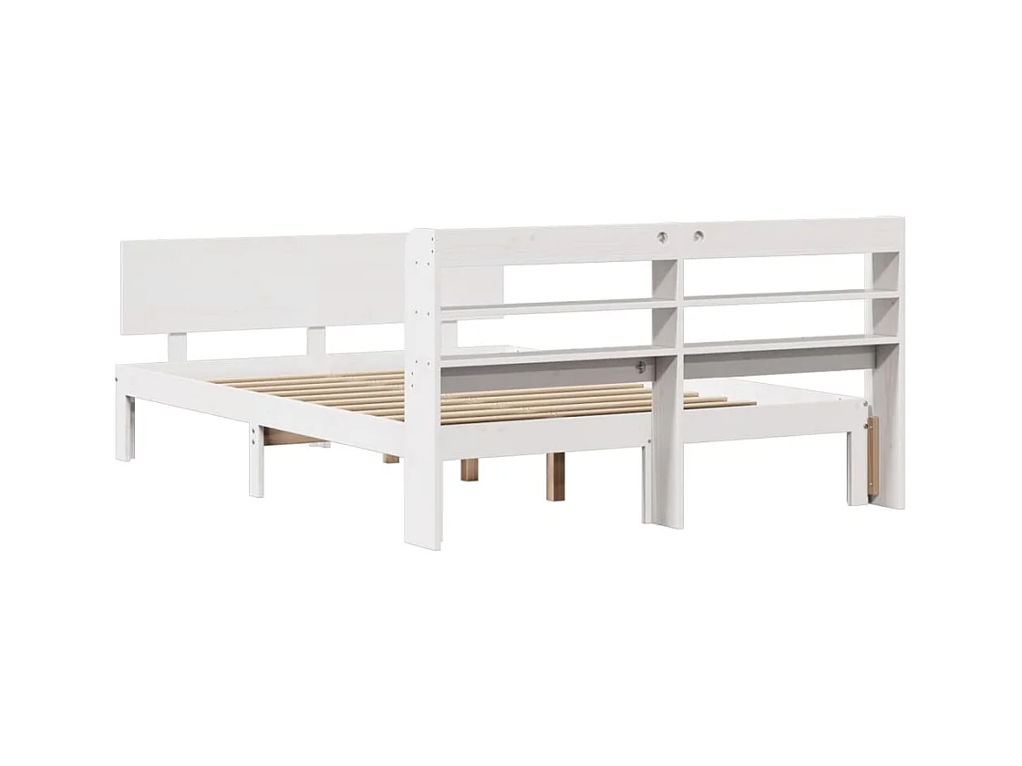 Giroletto con Testiera Bianco 135x190 cm Legno Massello di Pino
