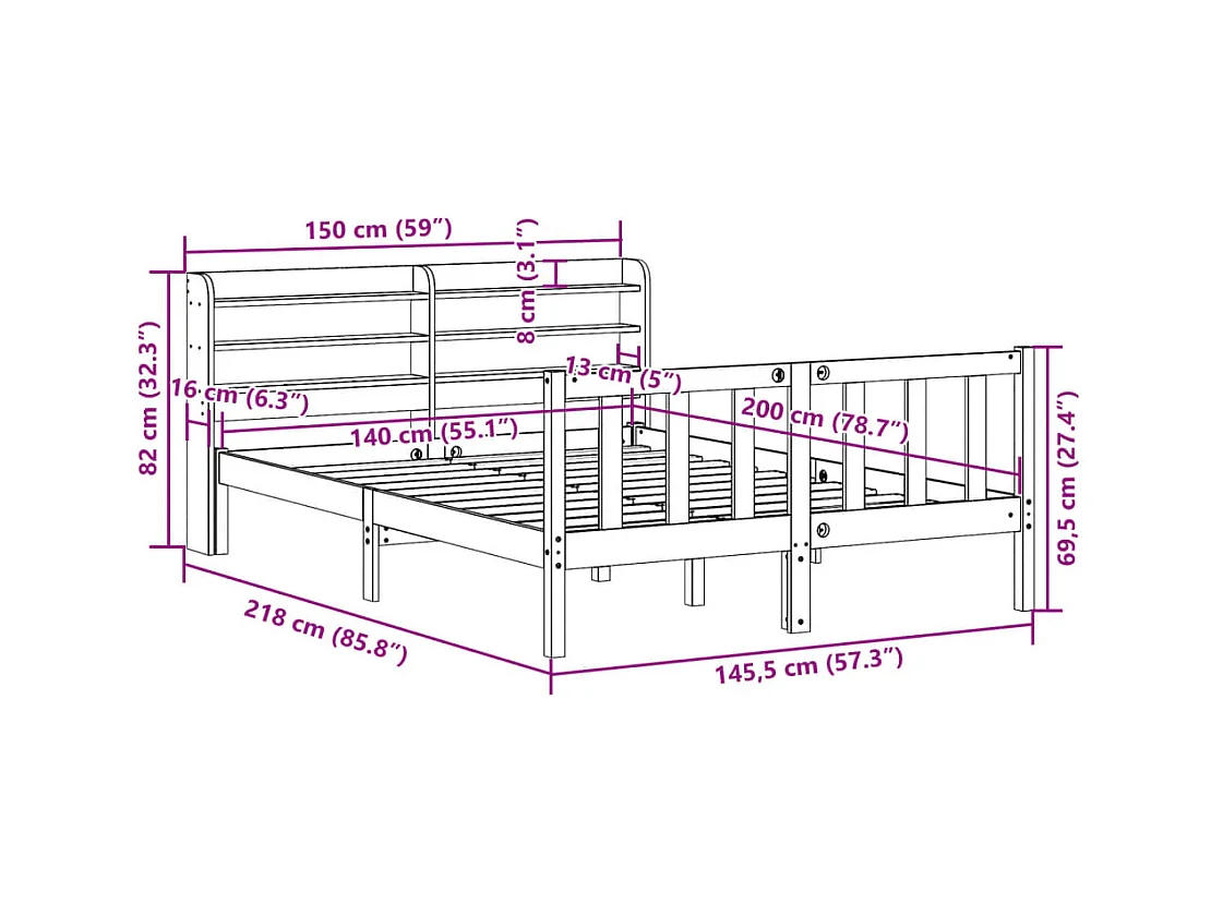 Massivholzbett ohne Matratze 140x200 cm Kiefernholz