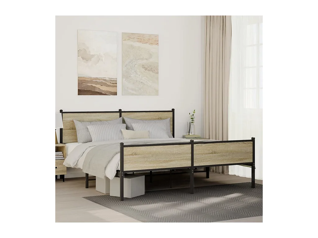 Cadre de lit en métal sans matelas chêne sonoma 160x200 cm