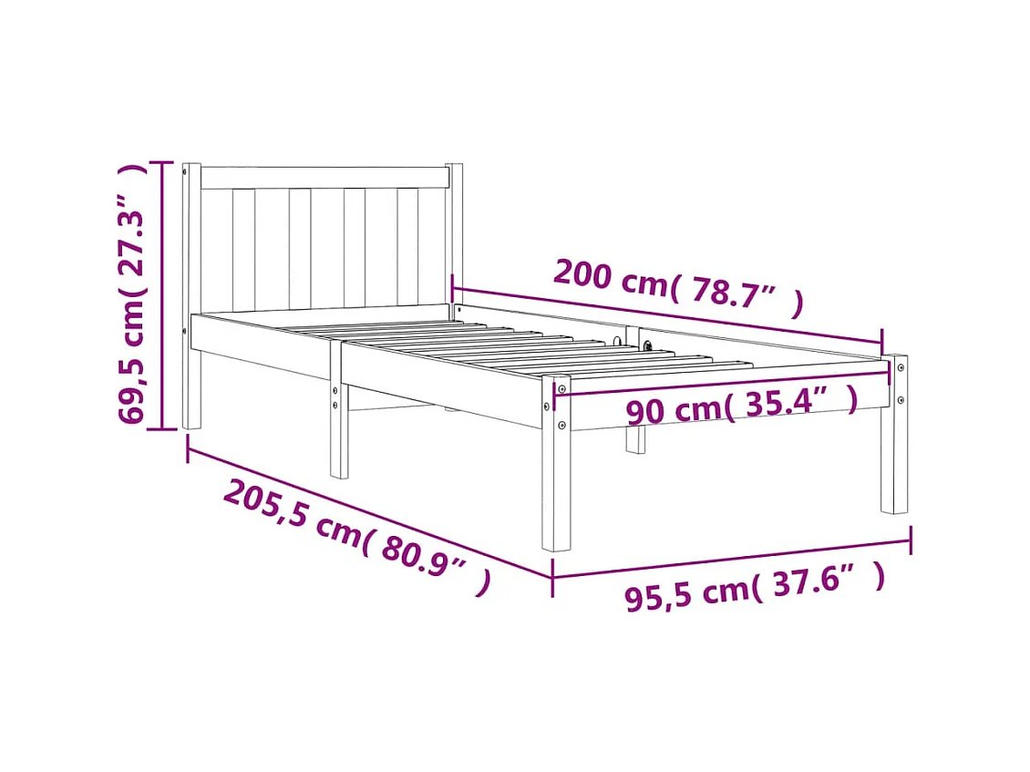 Cadre de lit sans matelas cire marron 90x200 cm bois pin massif