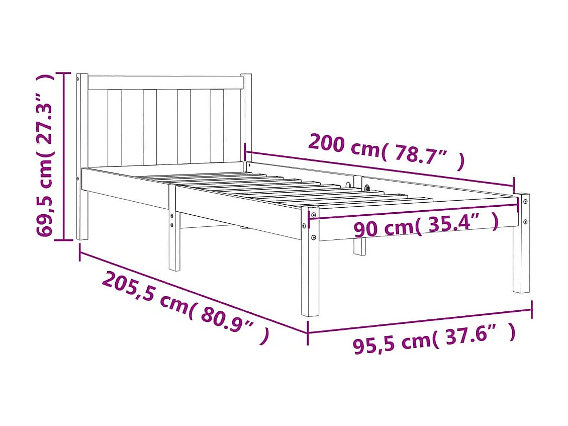 Cadre de lit sans matelas cire marron 90x200 cm bois pin massif