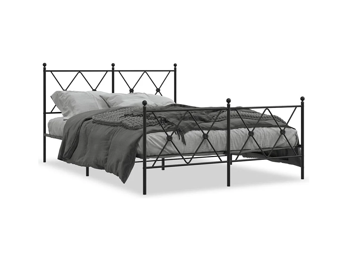 Cadre de lit métal sans matelas avec pied de lit noir 140x190cm