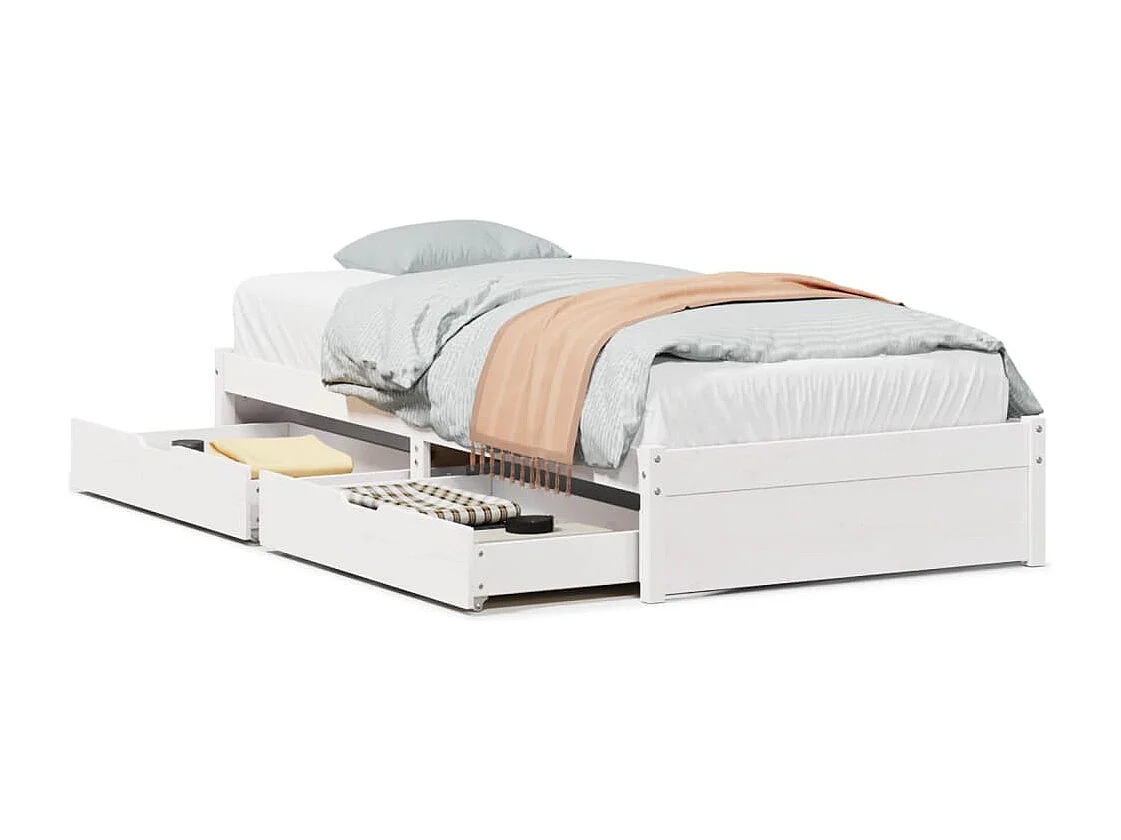 Letto senza Materasso Bianco 75x190 in Legno Massello di Pino