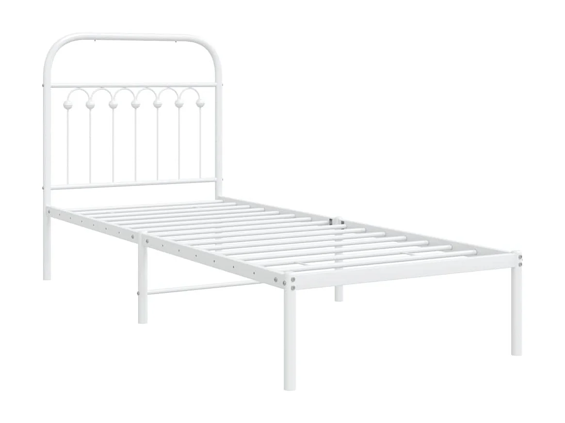 Cadre de lit métal sans matelas avec tête de lit blanc 75x190cm