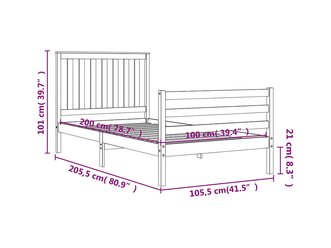 Bedframe massief grenenhout wit 100x200 cm
