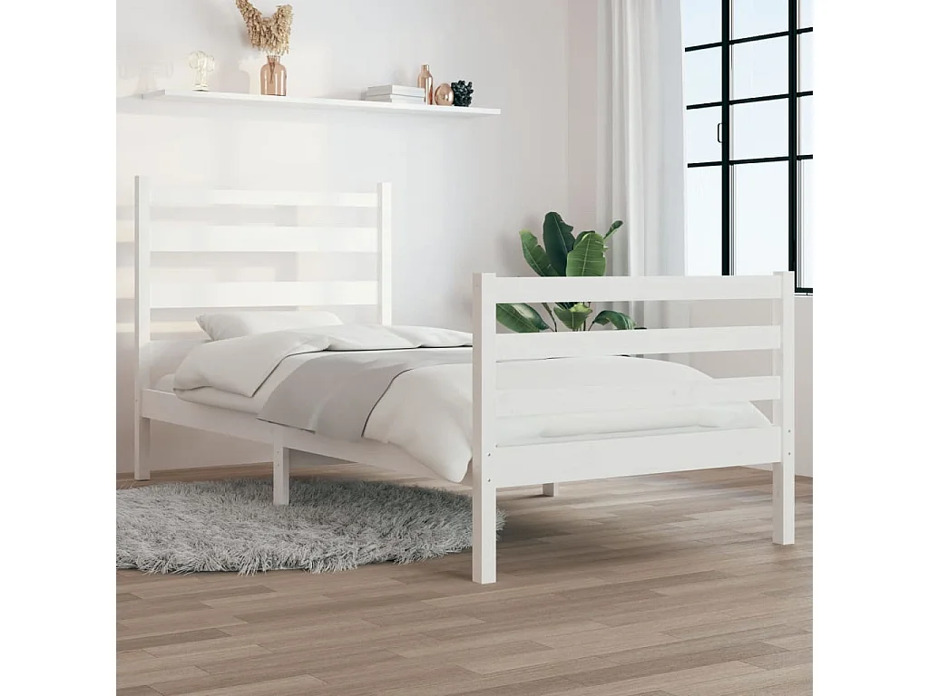 Cadre de lit sans matelas bois de pin massif 100x200 cm blanc