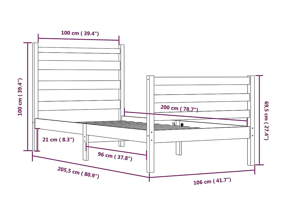 Cadre de lit sans matelas bois de pin massif 100x200 cm blanc