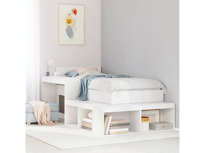 Letto senza Materasso Bianco 75x190 in Legno Massello di Pino