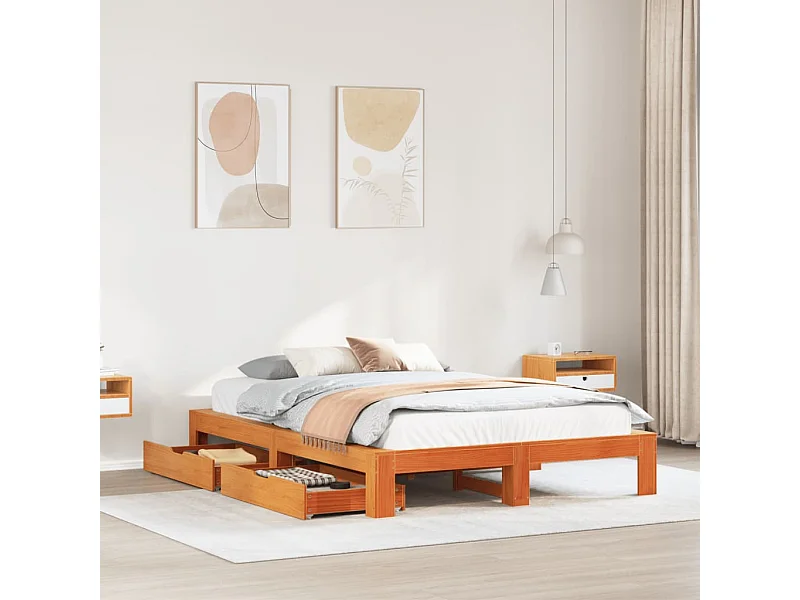 Cadre de lit sans matelas cire marron 150x200cm bois pin massif