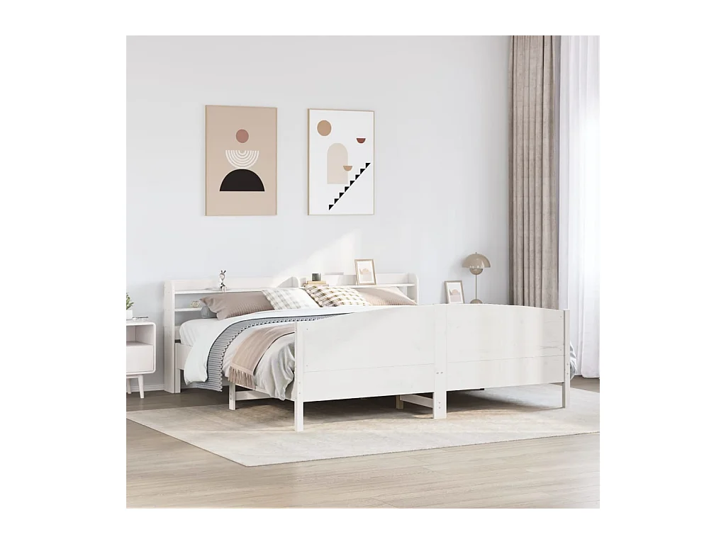 Cama sem colchão 200x200 cm madeira de pinho maciça branco