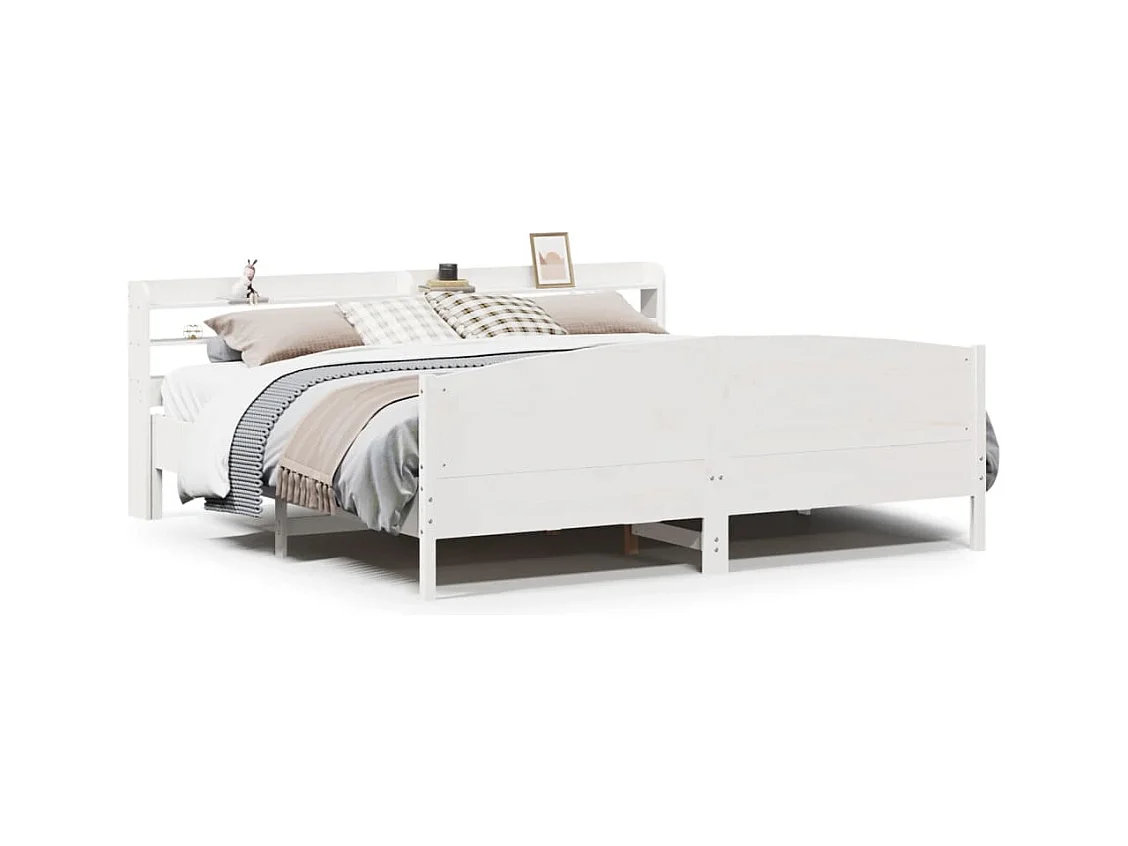 Cama sem colchão 200x200 cm madeira de pinho maciça branco
