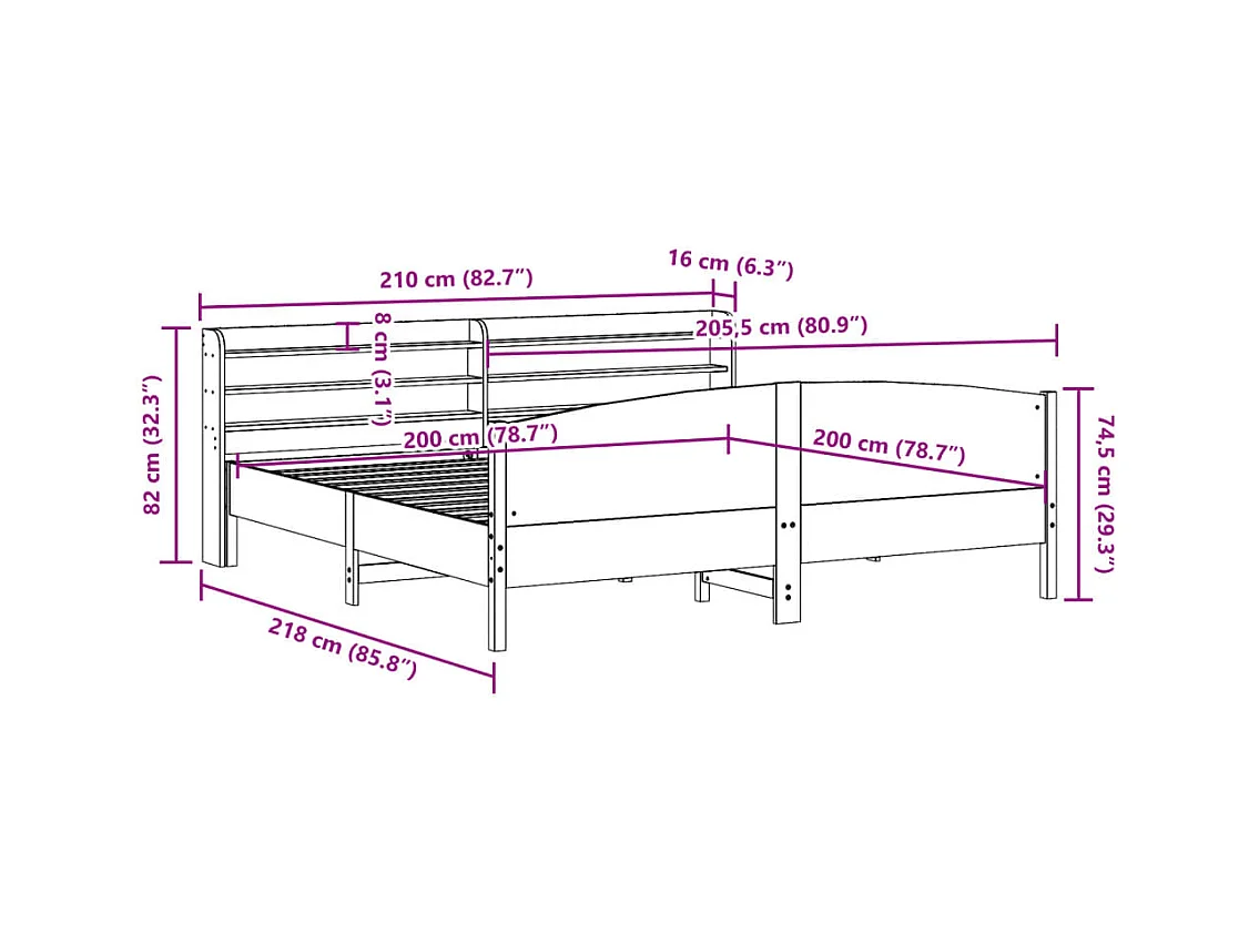 Cama sem colchão 200x200 cm madeira de pinho maciça branco