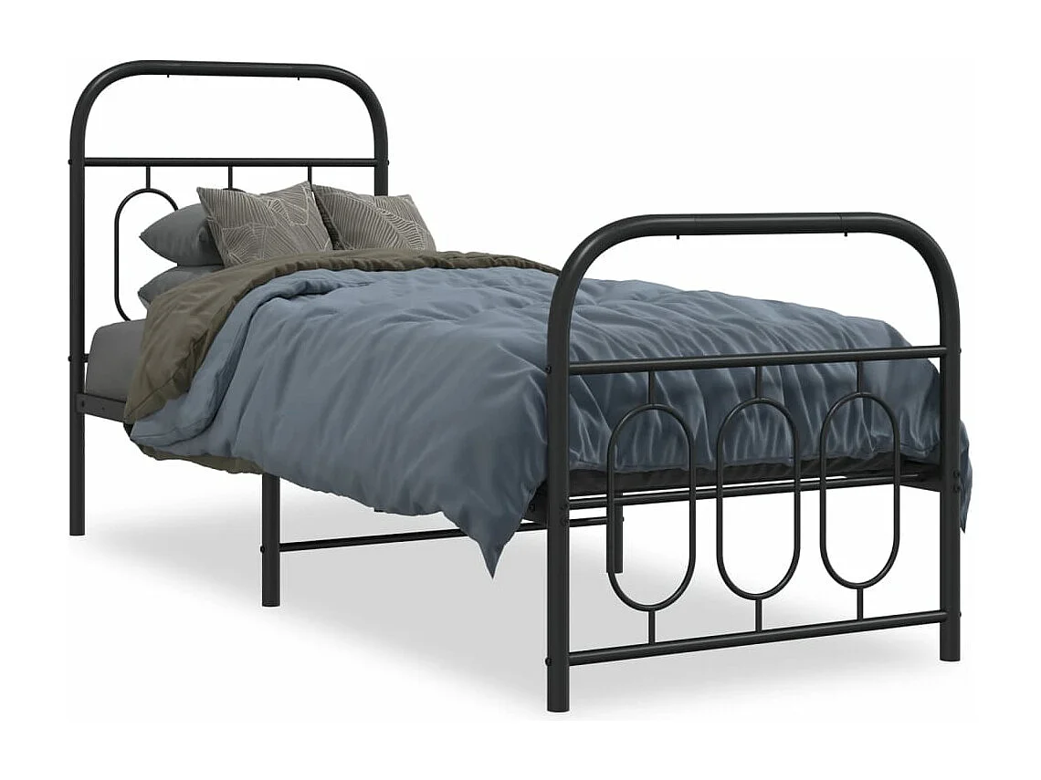Cadre de lit métal sans matelas avec pied de lit noir 75x190 cm