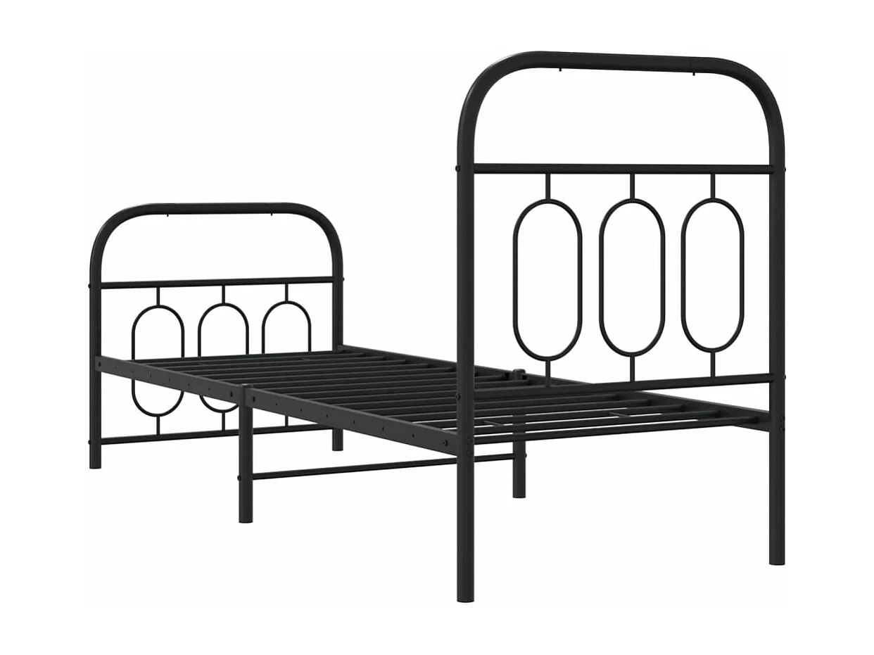Cadre de lit métal sans matelas avec pied de lit noir 75x190 cm