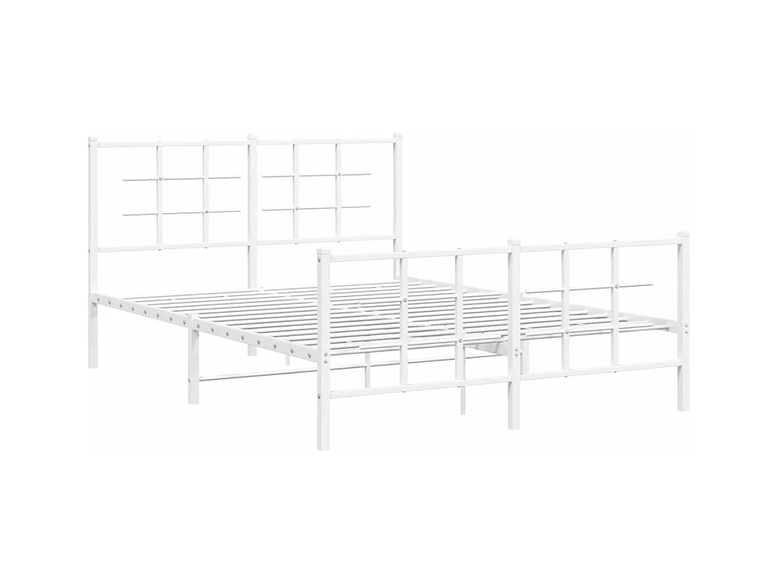 Cadre de lit métal sans matelas et pied de lit blanc 135x190 cm