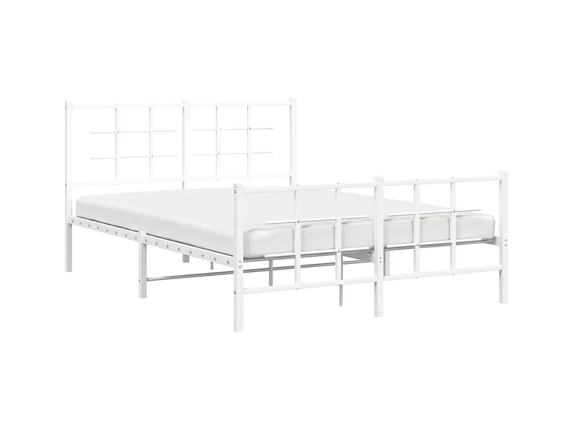 Cadre de lit métal sans matelas et pied de lit blanc 135x190 cm