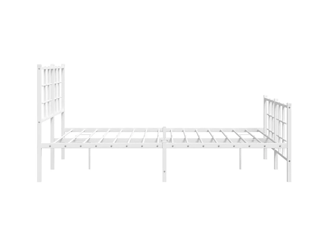 Cadre de lit métal sans matelas et pied de lit blanc 135x190 cm