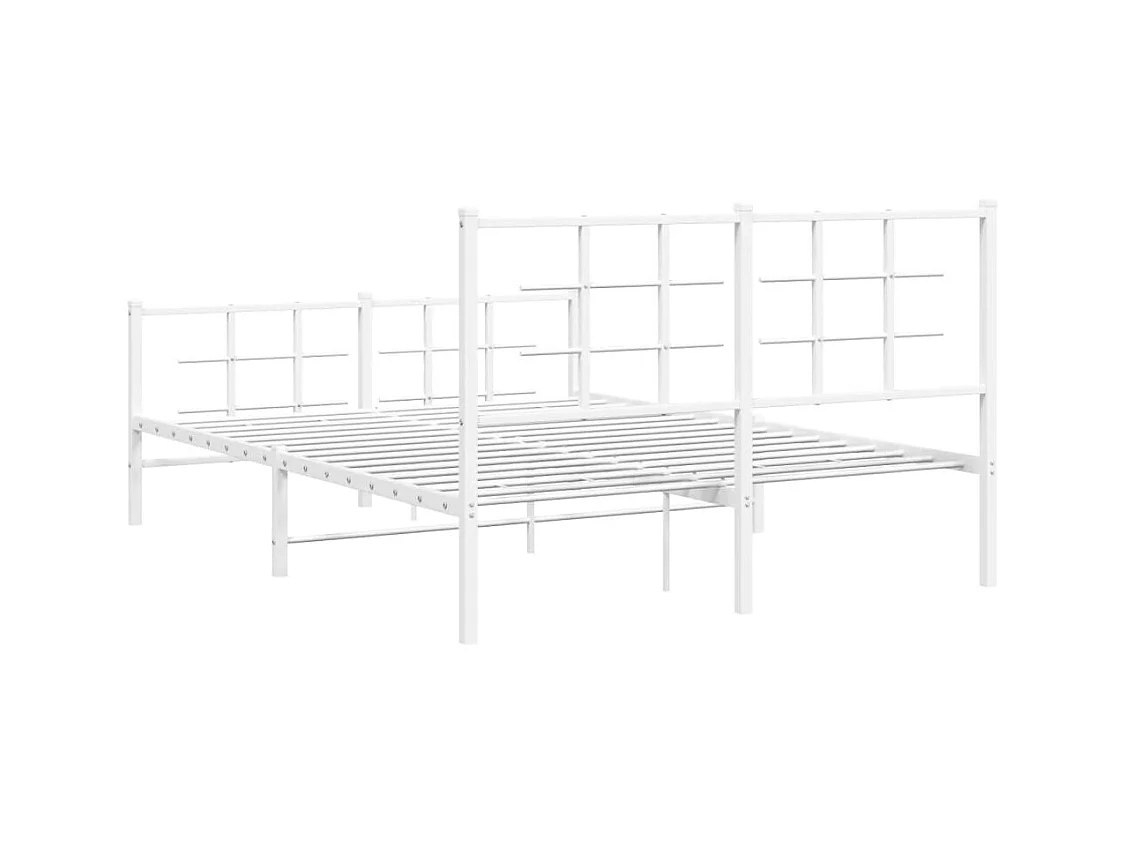 Cadre de lit métal sans matelas et pied de lit blanc 135x190 cm