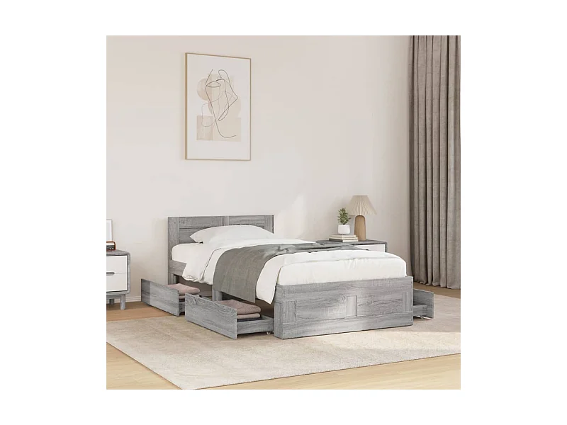 Cadre de lit avec tête de lit sans matelas sonoma gris 75x190cm