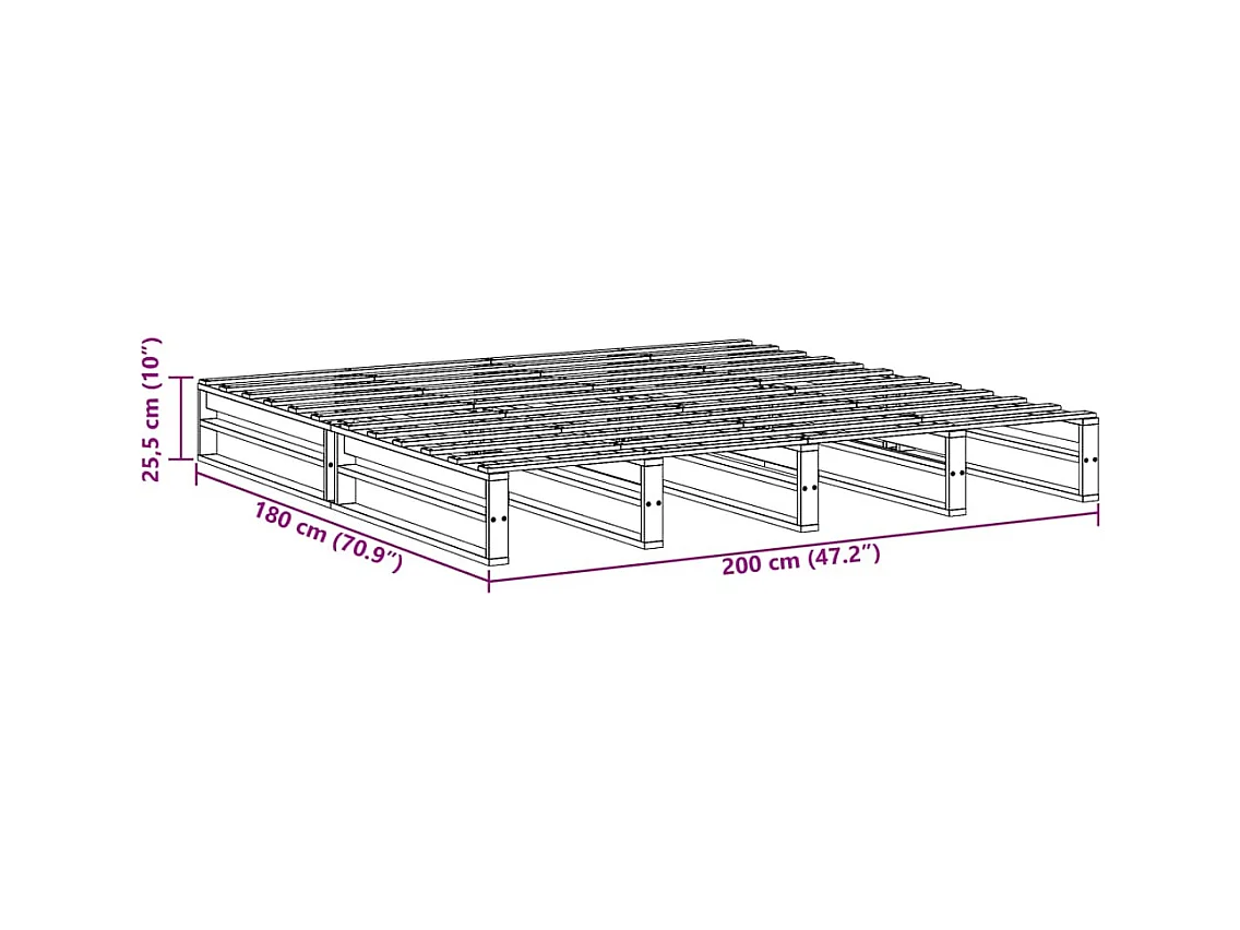 Cadre de lit sans matelas blanc 180x200 cm bois massif de pin