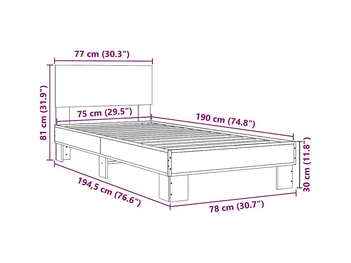Cadre de lit sans matelas chêne marron 75x190 cm