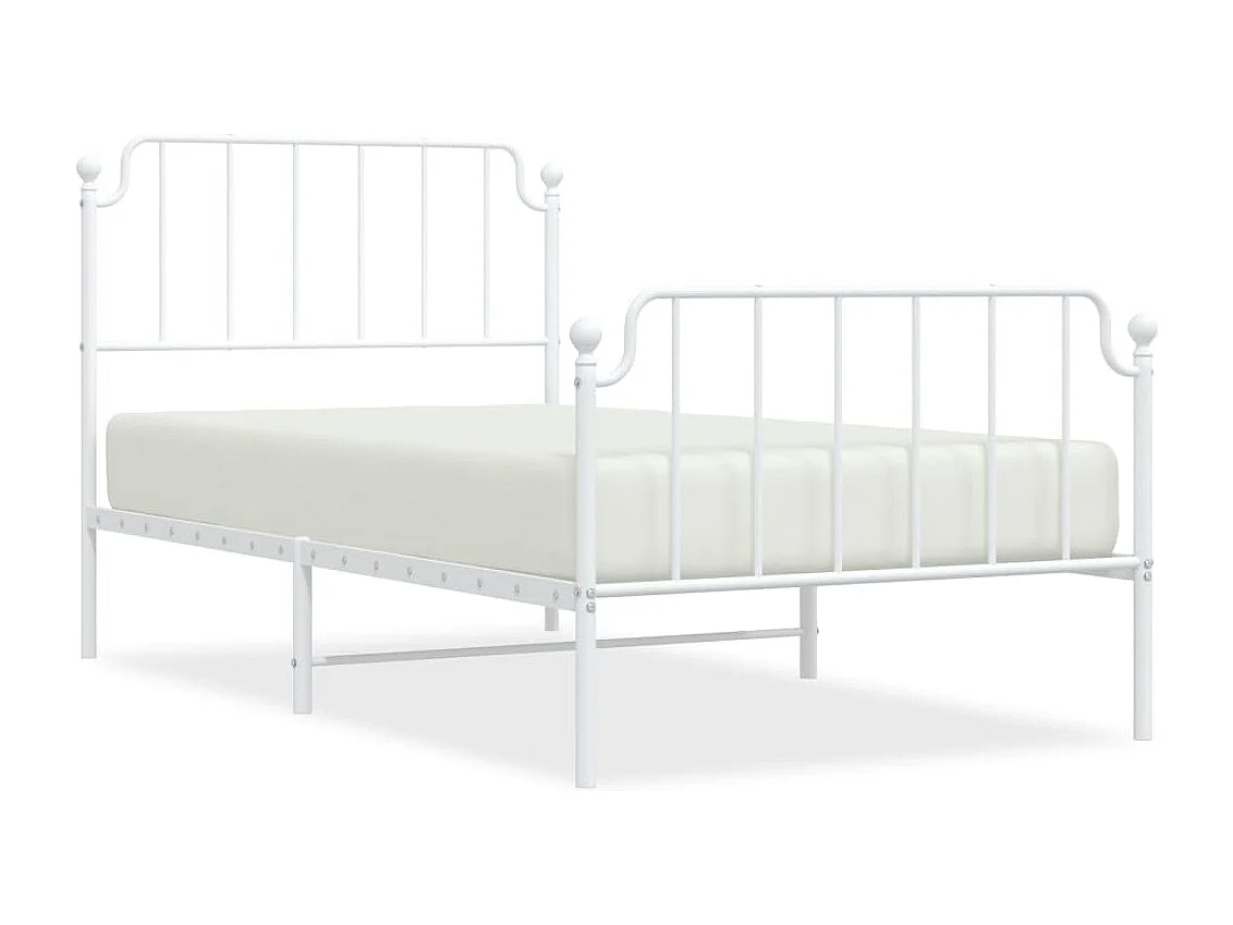 Cadre de lit métal sans matelas et pied de lit blanc 100x190 cm