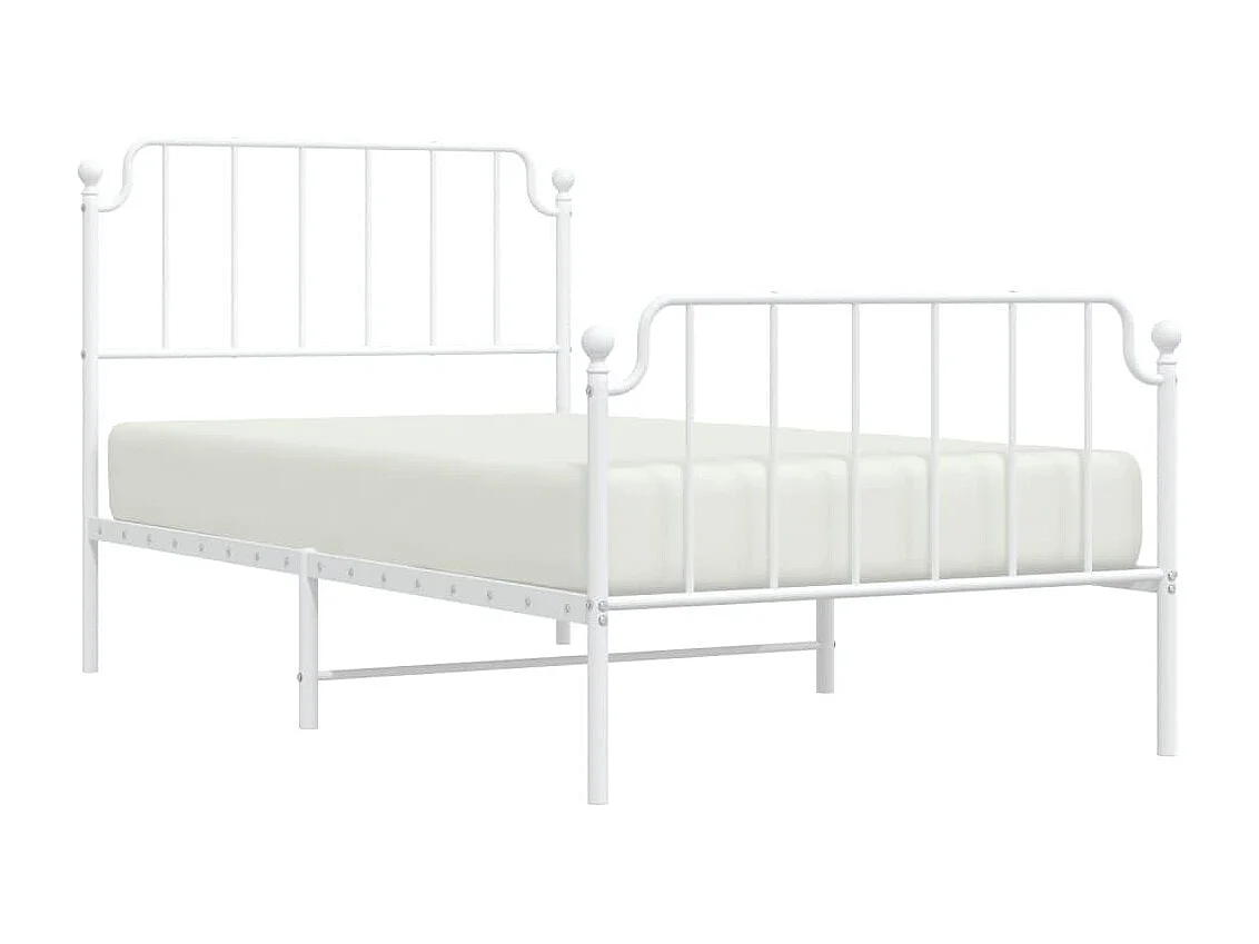 Cadre de lit métal sans matelas et pied de lit blanc 100x190 cm