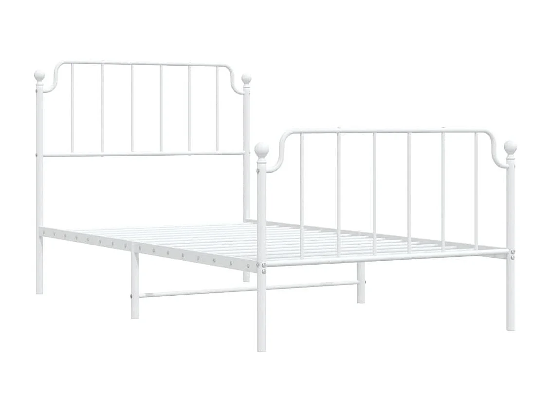 Cadre de lit métal sans matelas et pied de lit blanc 100x190 cm