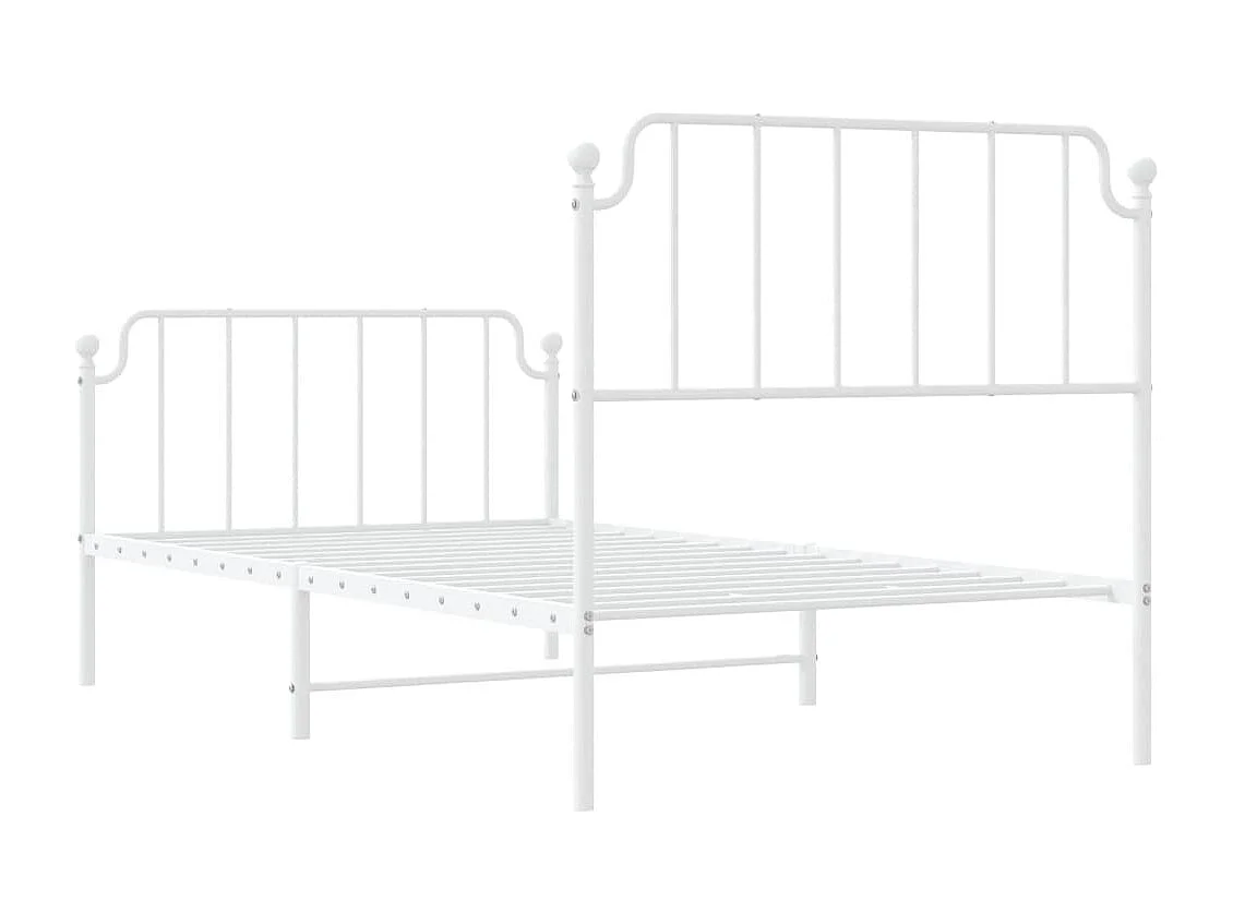Cadre de lit métal sans matelas et pied de lit blanc 100x190 cm
