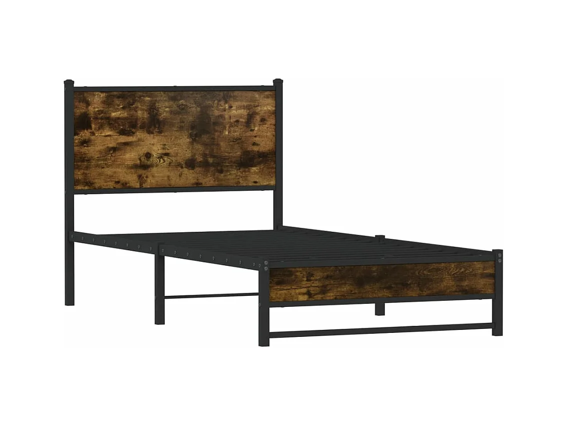Cadre de lit en métal sans matelas chêne fumé 75x190 cm