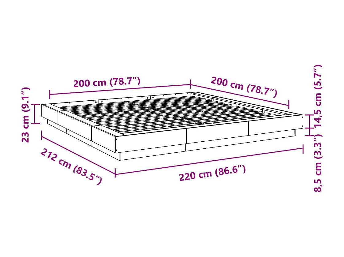 Bettgestell Grau Sonoma 200x200 cm Holzwerkstoff