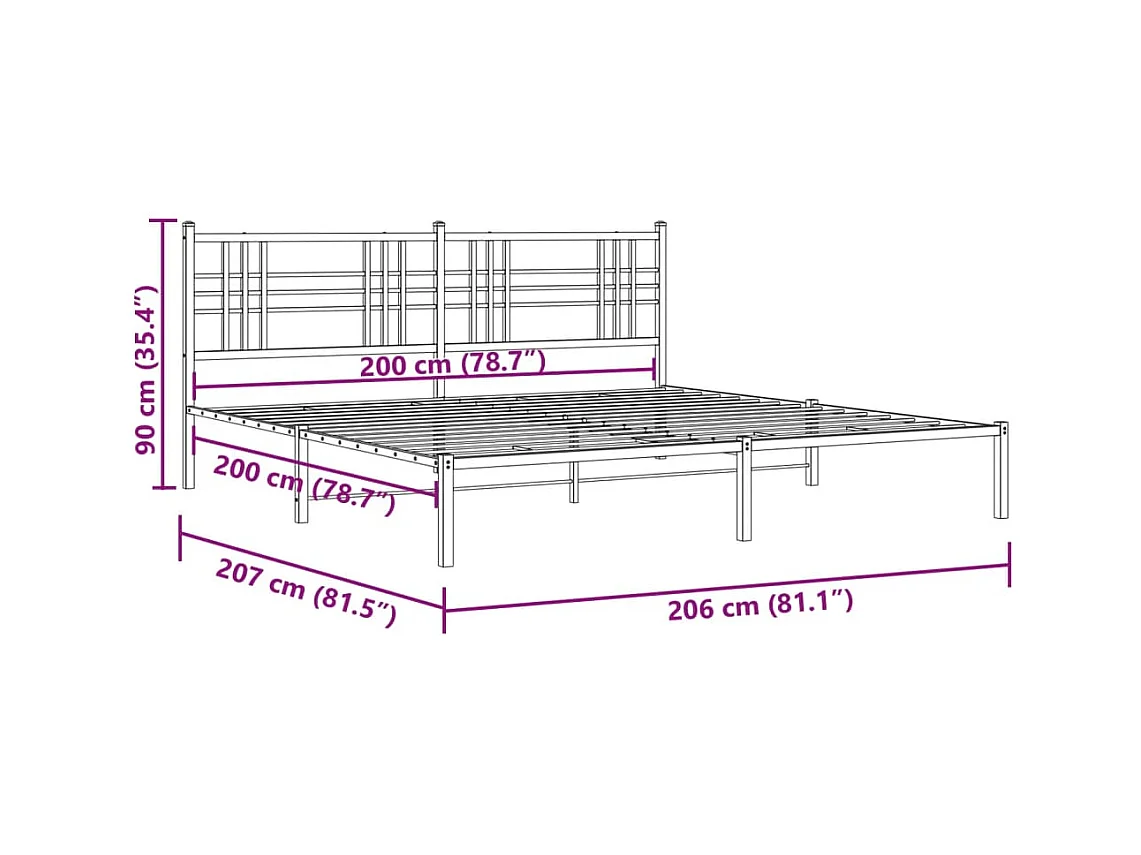 Estrutura de cama com cabeceira 200x200 cm metal branco