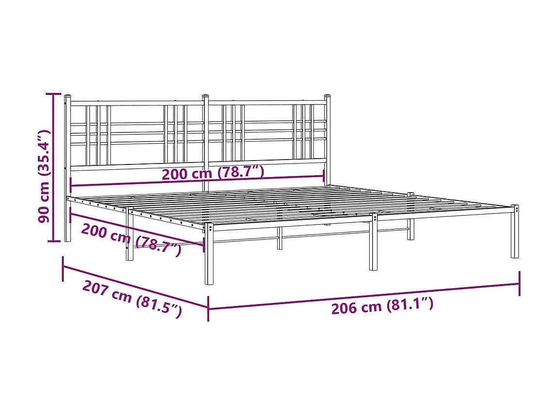 Cadre de lit métal sans matelas et tête de lit blanc 200x200 cm