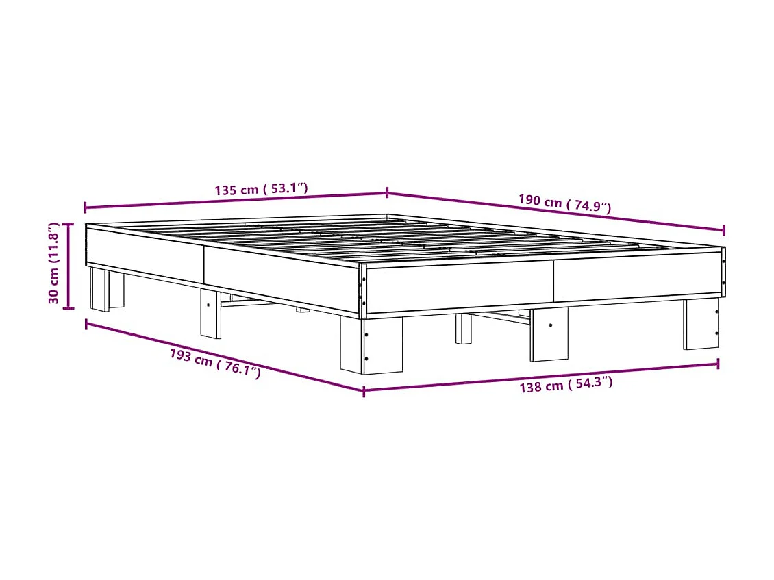Bettgestell Braun Eichen-Optik 135x190 cm Holzwerkstoff Metall