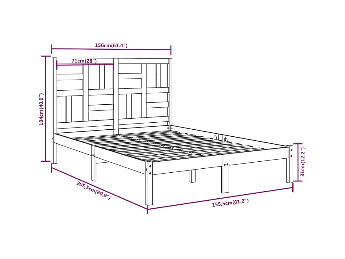 Estructura de cama madera maciza blanca King Size 150x200 cm