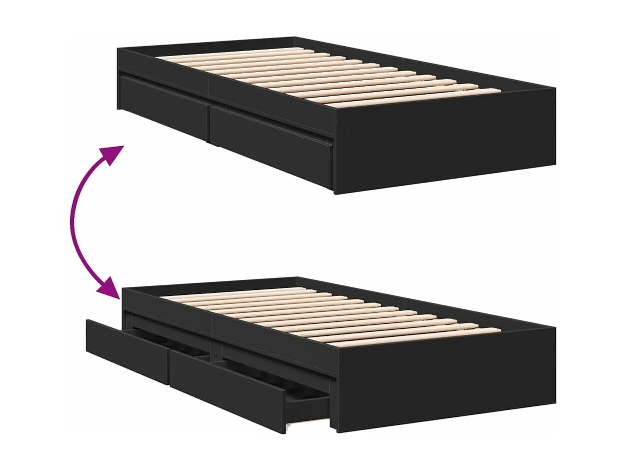 Estrutura de cama c/ gavetas 90x200 cm derivados madeira preto