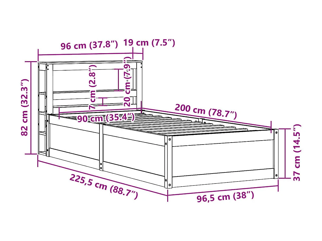 Estructura de cama con cabecero madera de pino blanca 90x200 cm