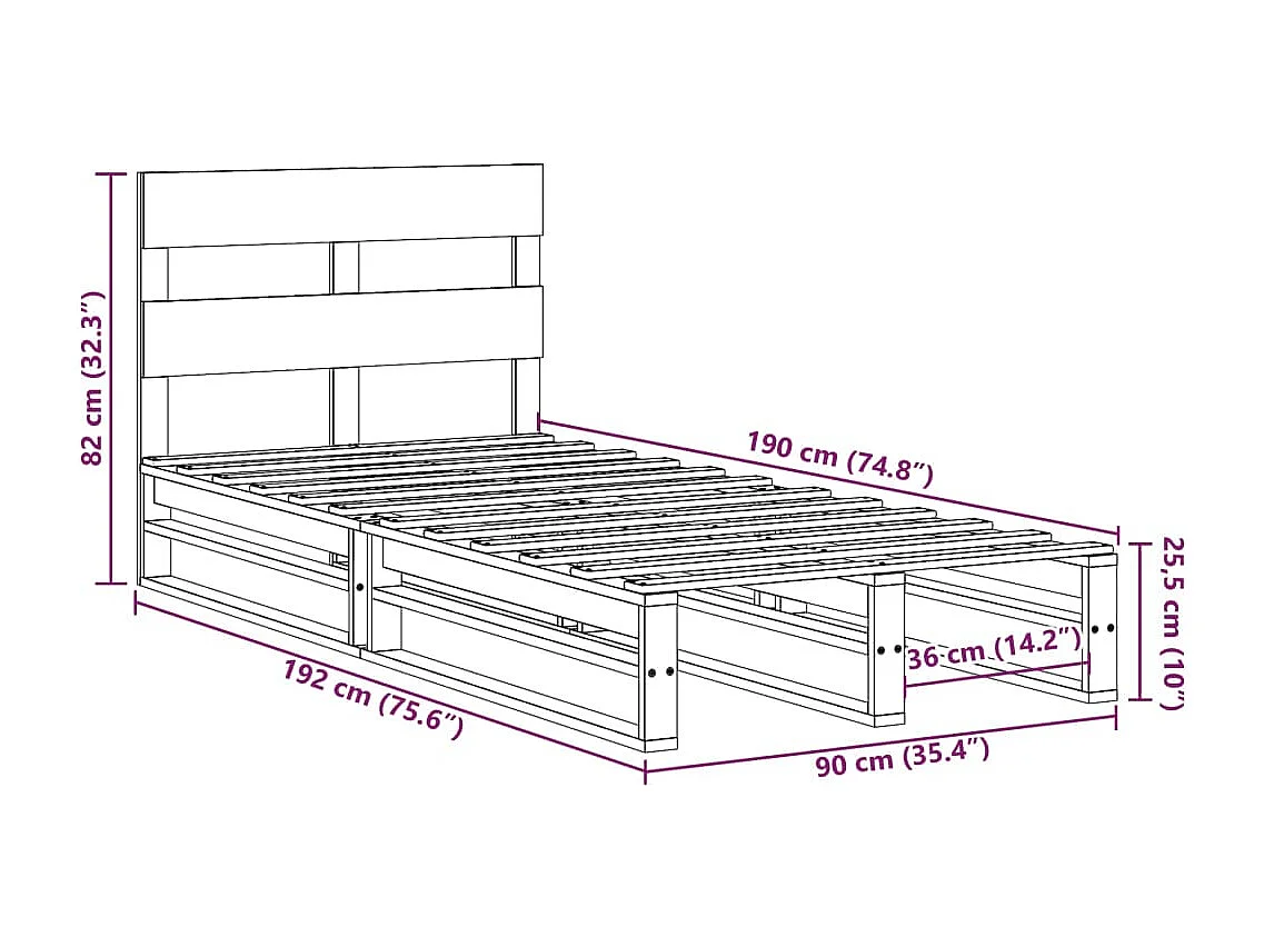 Cadre de lit sans matelas cire marron 90x190 cm bois pin massif