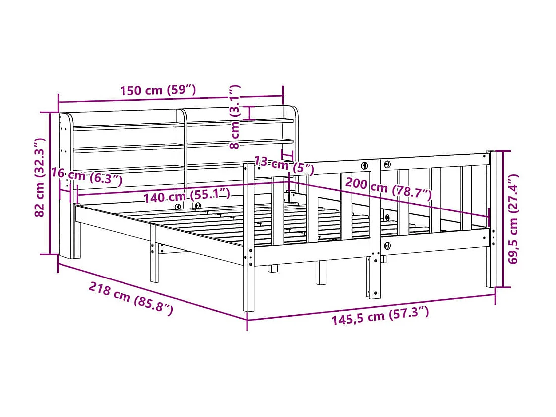 Cadre de lit sans matelas blanc 140x200 cm bois de pin massif
