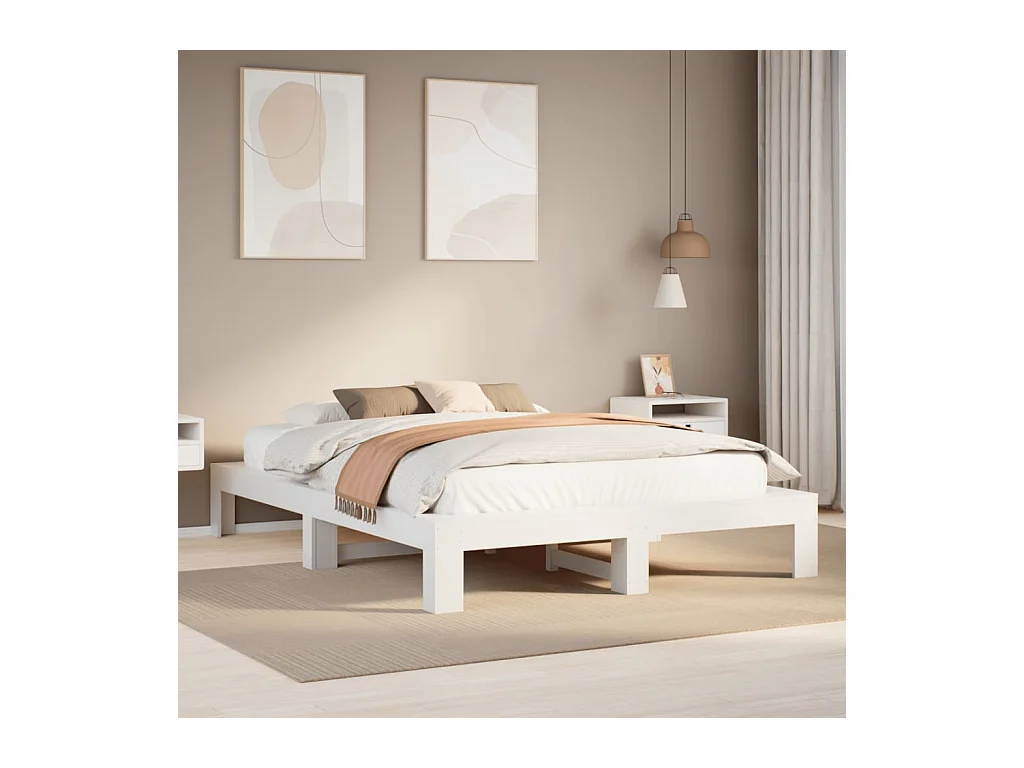 Cadre de lit sans matelas blanc 150x200 cm bois de pin massif