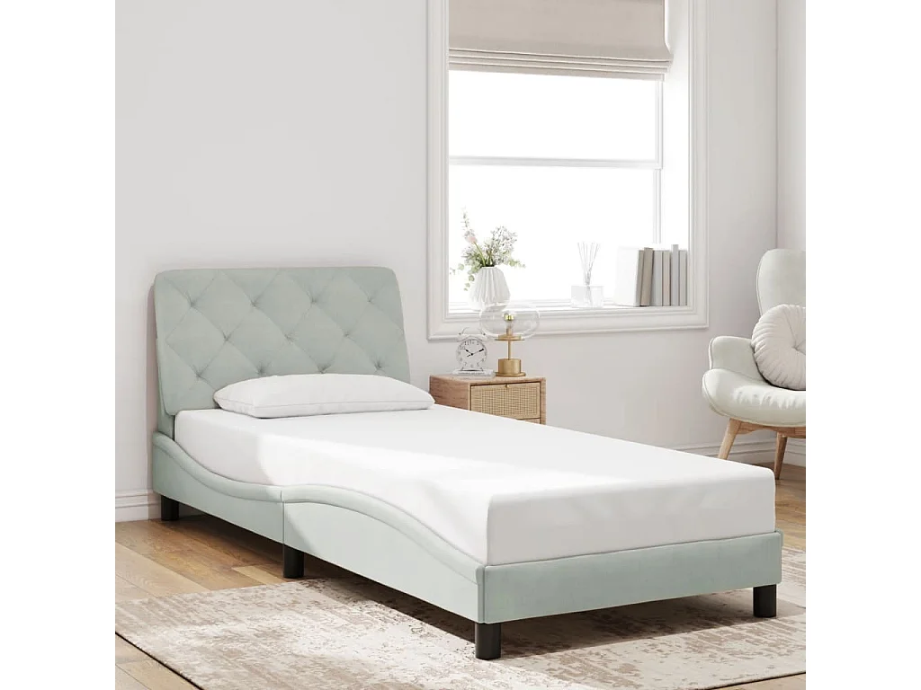 Cadre de lit sans matelas gris clair 90x200 cm velours