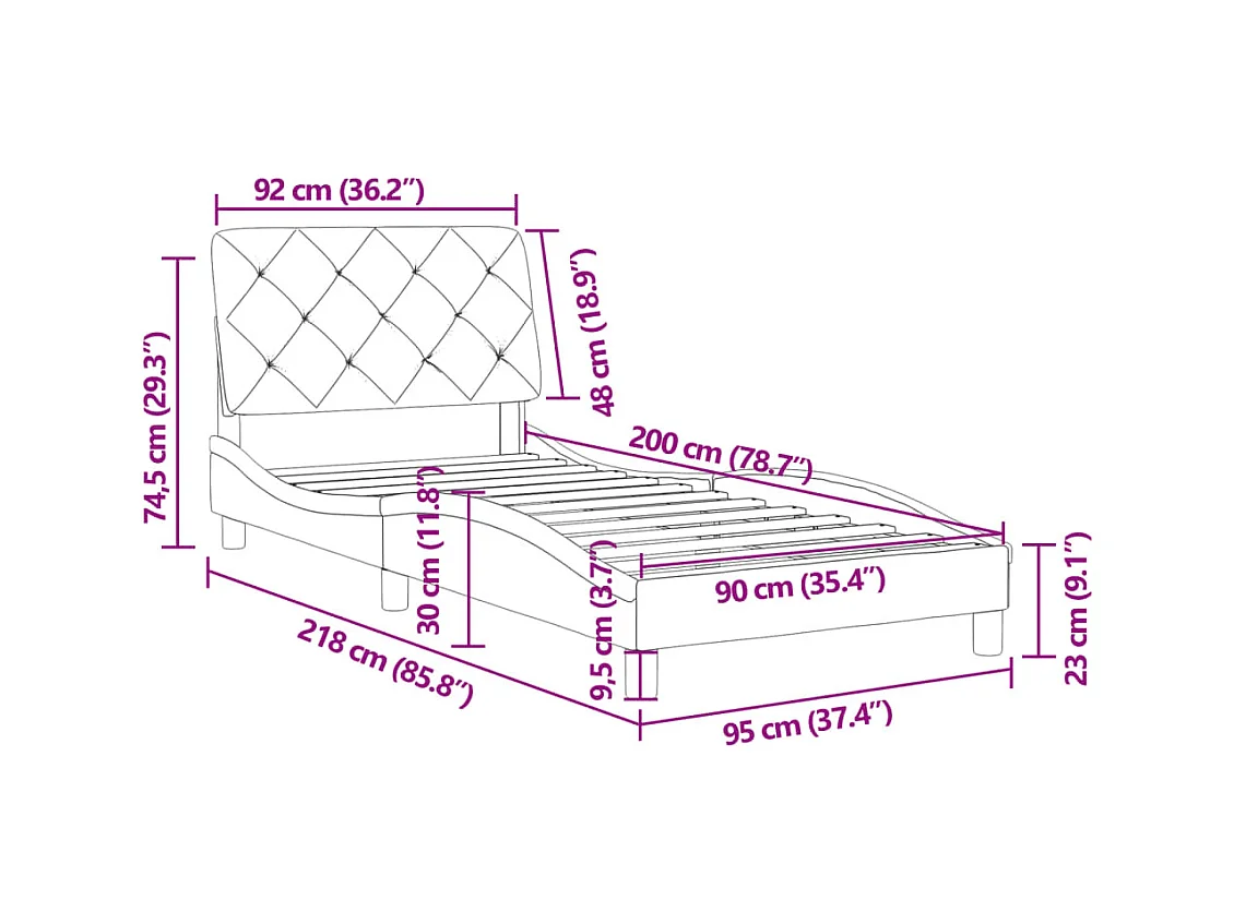 Cadre de lit sans matelas gris clair 90x200 cm velours