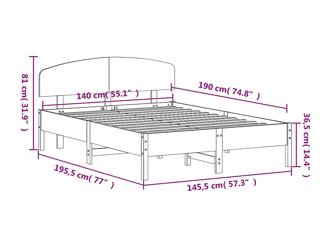 Cadre de lit sans matelas 140x190 cm bois de pin massif