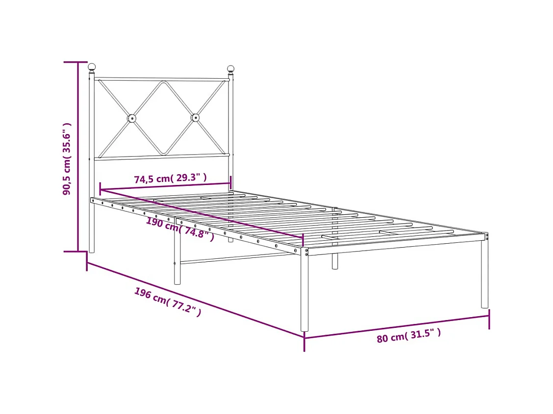 Bedframe met hoofdbord zonder matras metaal wit 75x190 cm